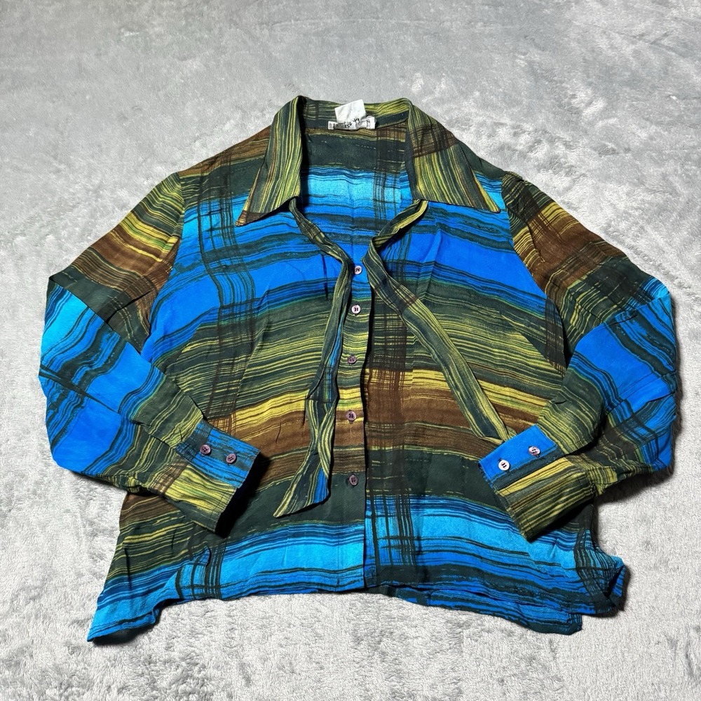 VTG 90s Vertigo Womens 100% Rayon Abstract Button Shirt Size L